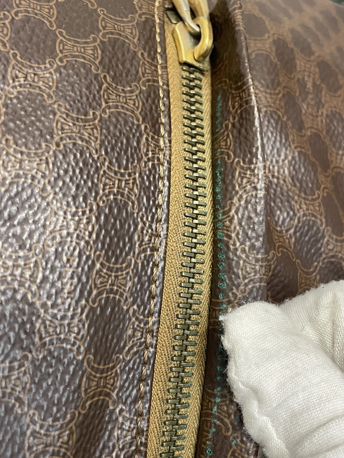 OLD CELINE マカダム柄 PVC 巾着型 ワンショルダーバッグ ブラウン