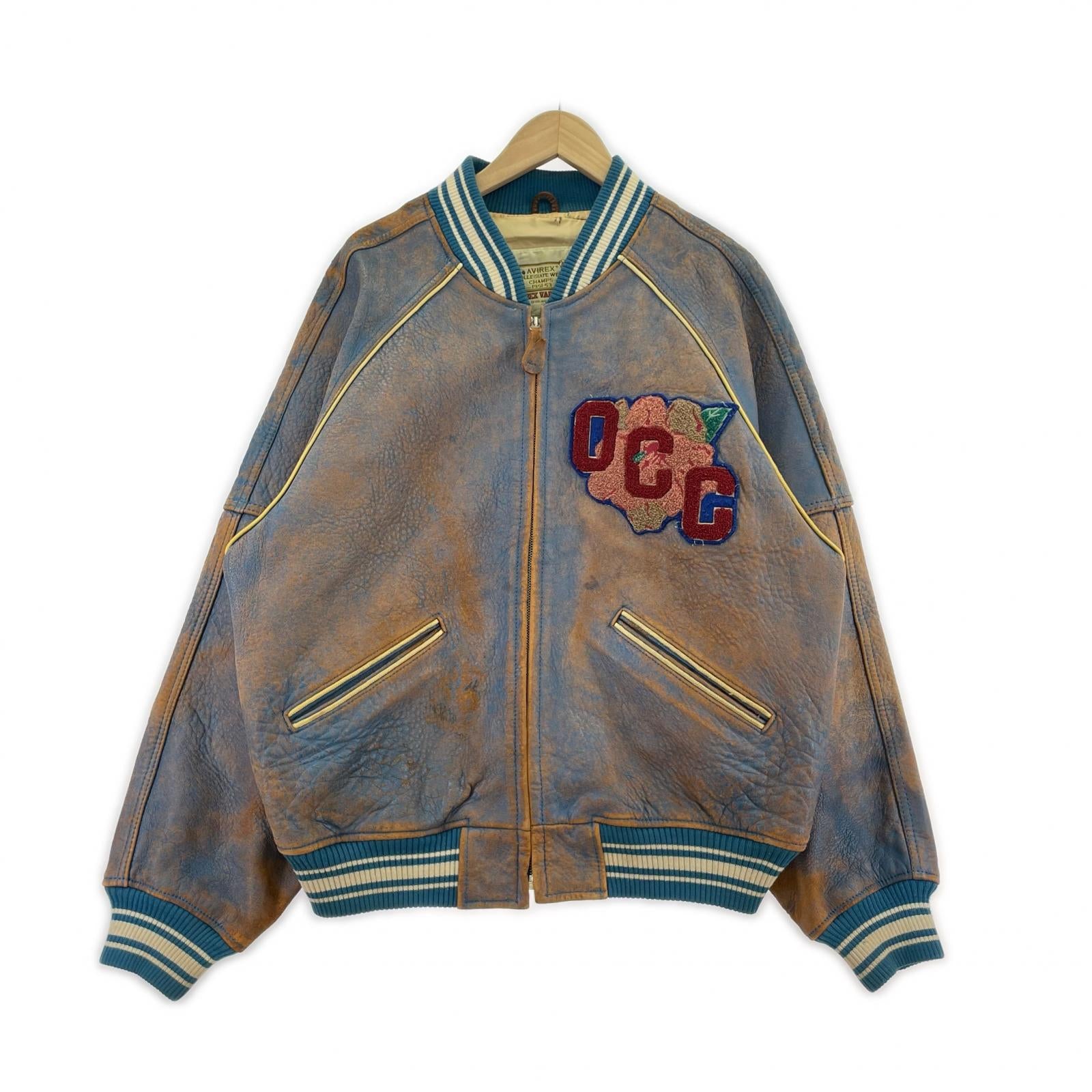 レザージャケット 90s コレギエイト レザースタジャン ブルー