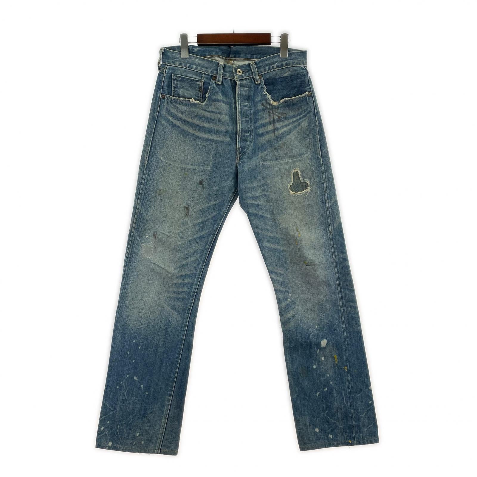デニムパンツ 44501 BIGE ペイント ダメージ加工 インディゴ (32) 32 ブルー