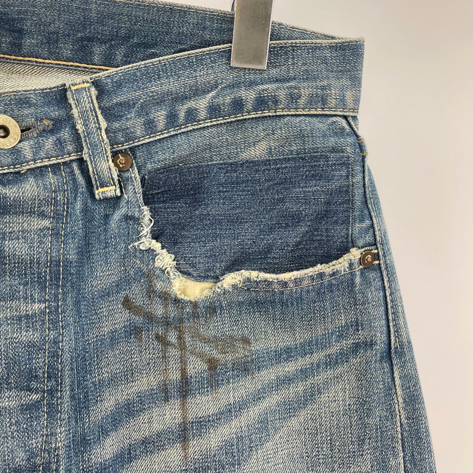 デニムパンツ 44501 BIGE ペイント ダメージ加工 インディゴ (32) 32 ブルー