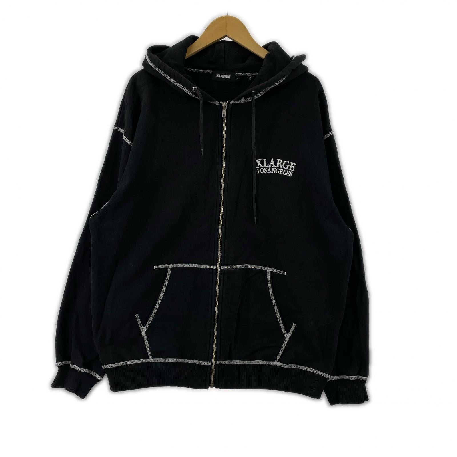 パーカー XLARGE CONTRAST STITCH ZIP HOODE ジップフーディ L ブラック L ブラック