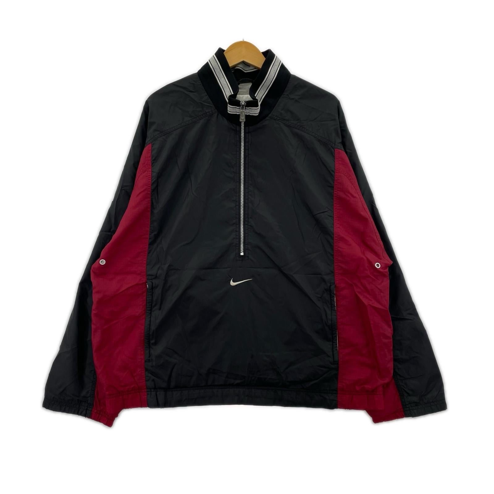 ブルゾン 90s ﾅｲﾛﾝ ﾊｰﾌｼﾞｯﾌﾟ 黒赤 (L) L