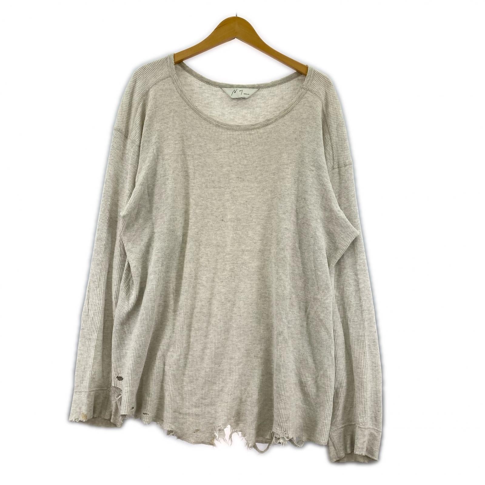 長袖Ｔシャツ ANCELLM 23AW DAMAGE WAFFLE CREW LS T-SHIRT ダメージサーマルカットソー 3 アイボリー