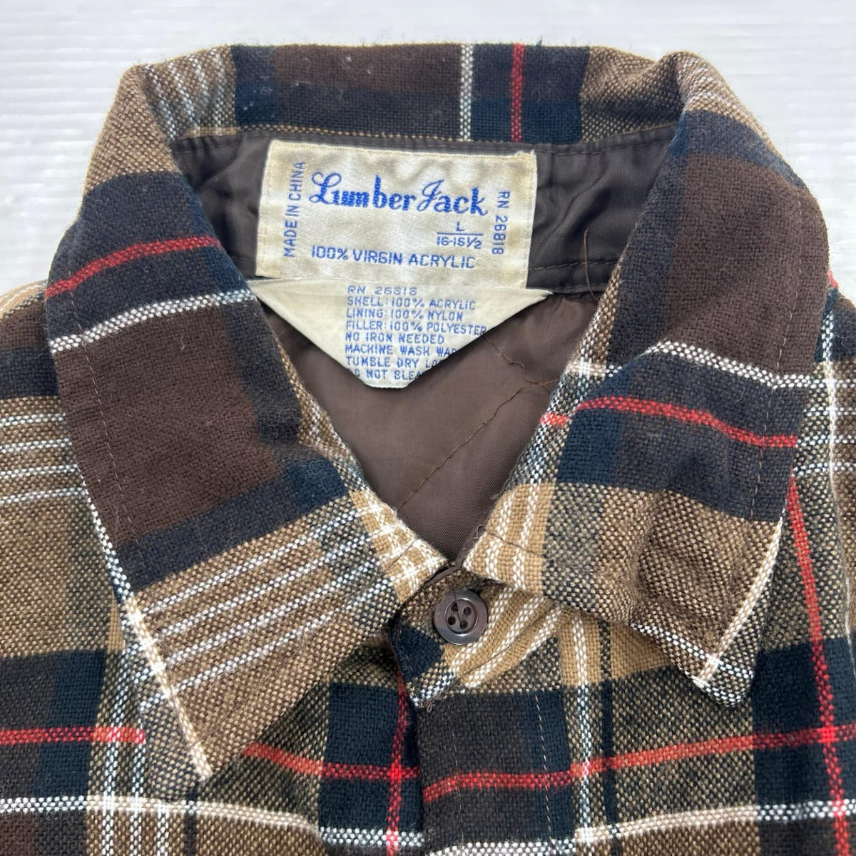 長袖シャツ lumber jack ウールチェックシャツ ブラウン L ブラウン
