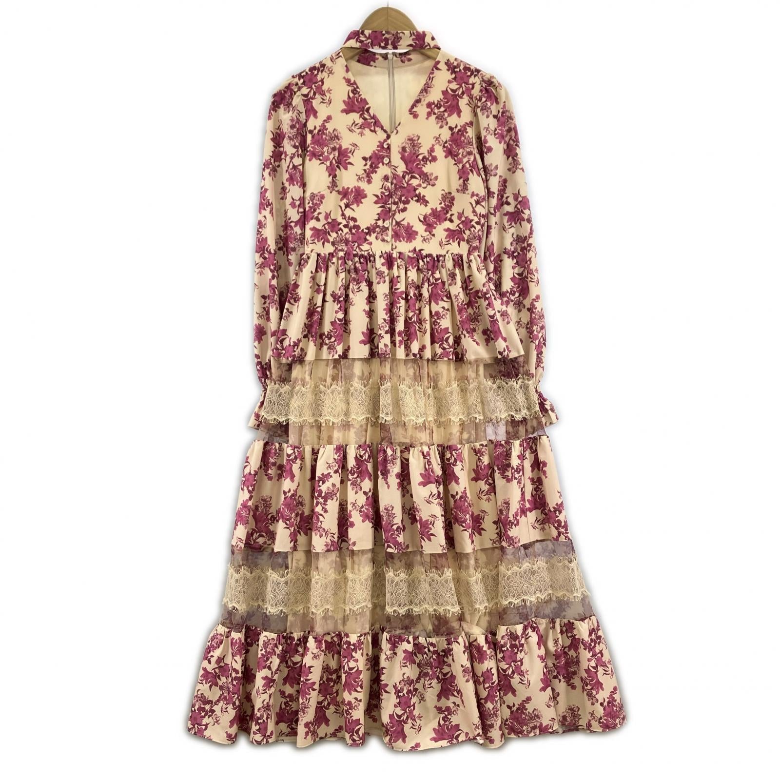ワンピース Donatella flowerチョーカーネックワンピース/ピンク ベージュ