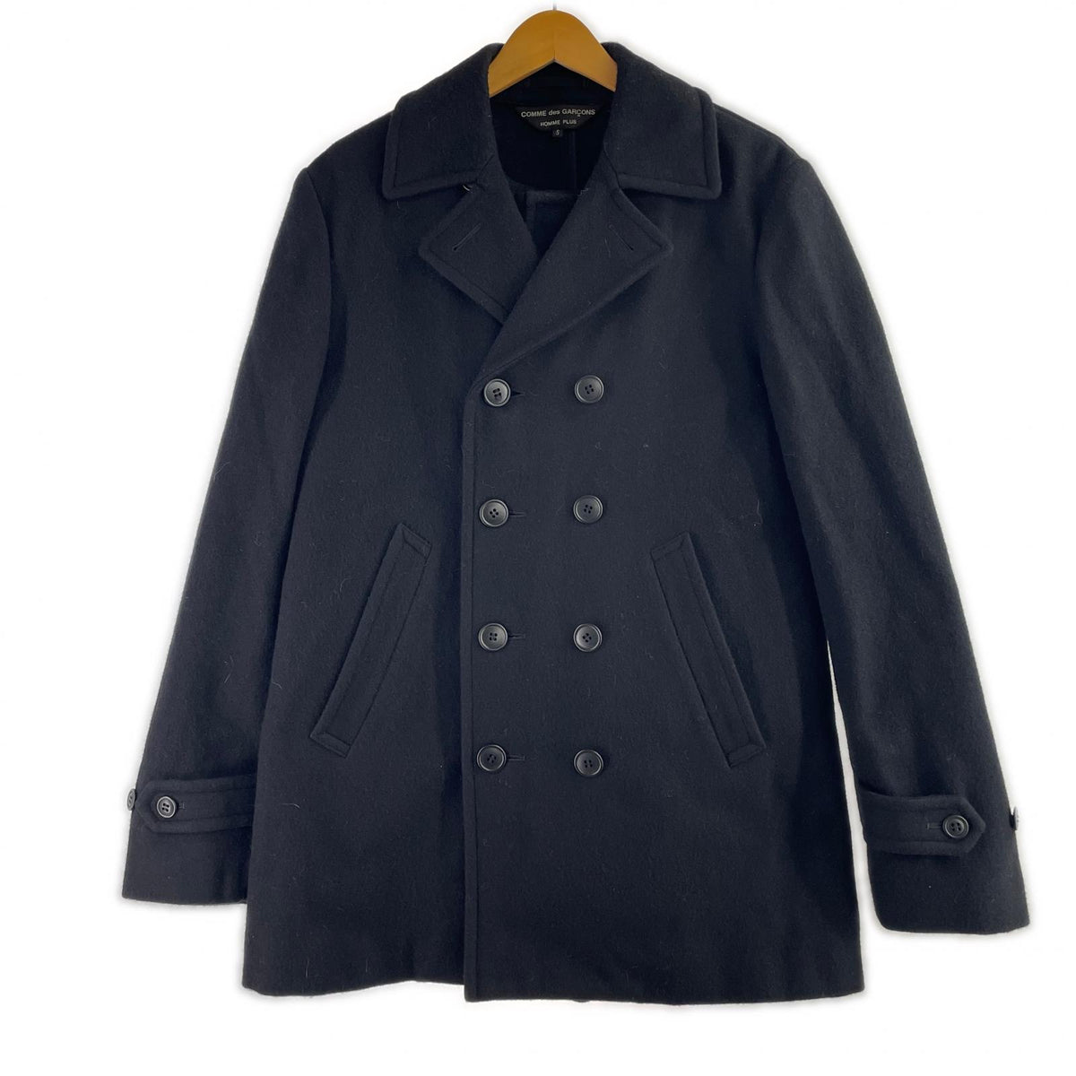 ジャケット HOMME PLUS ﾀﾞﾌﾞﾙﾎﾞﾀﾝ Pｺｰﾄ 黒　S S ブラック