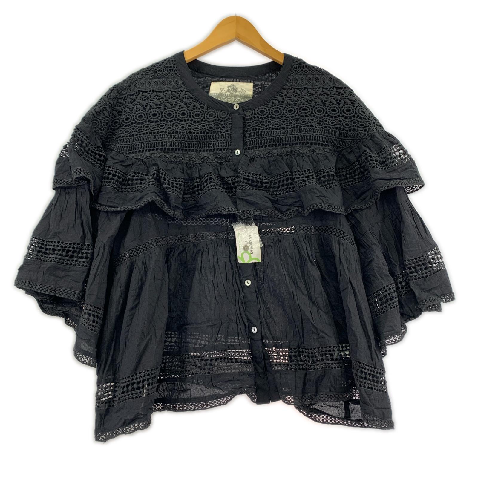 半袖シャツ de base オオラカ 25SS インドコットン レースフリルブラウス 黒 3 ブラック