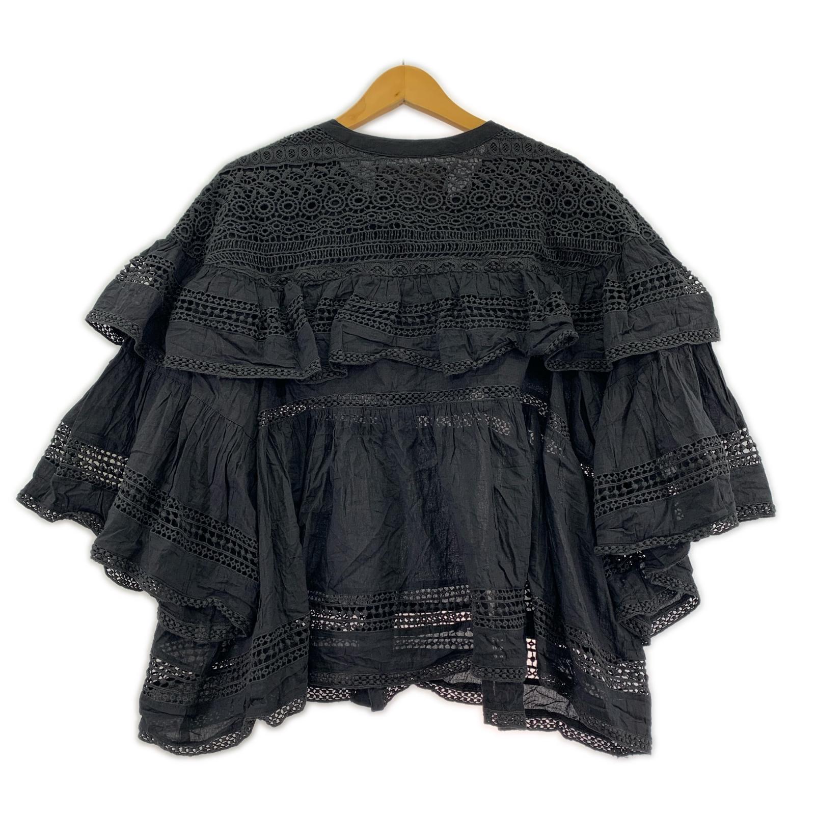 半袖シャツ de base オオラカ 25SS インドコットン レースフリルブラウス 黒 3 ブラック