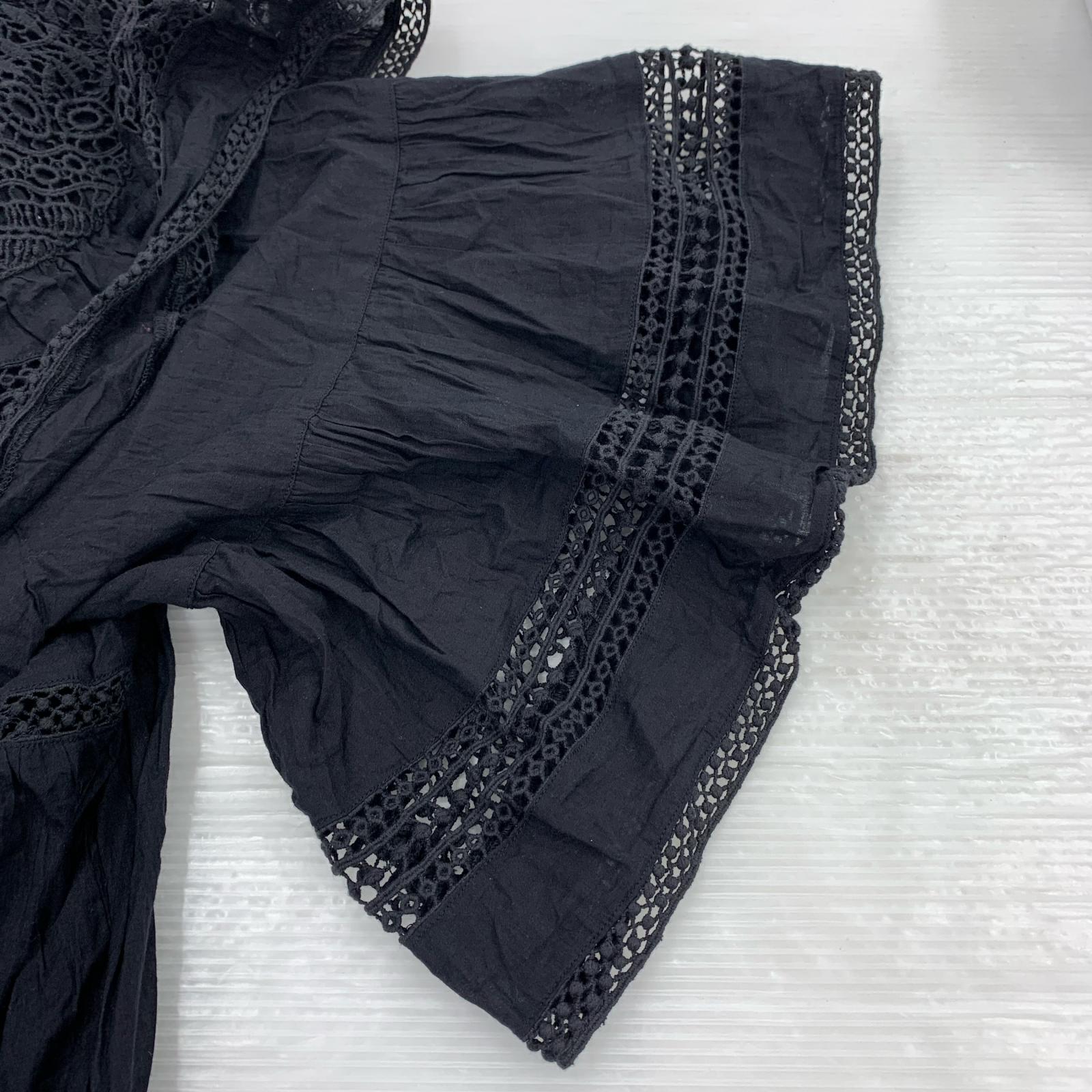 半袖シャツ de base オオラカ 25SS インドコットン レースフリルブラウス 黒 3 ブラック