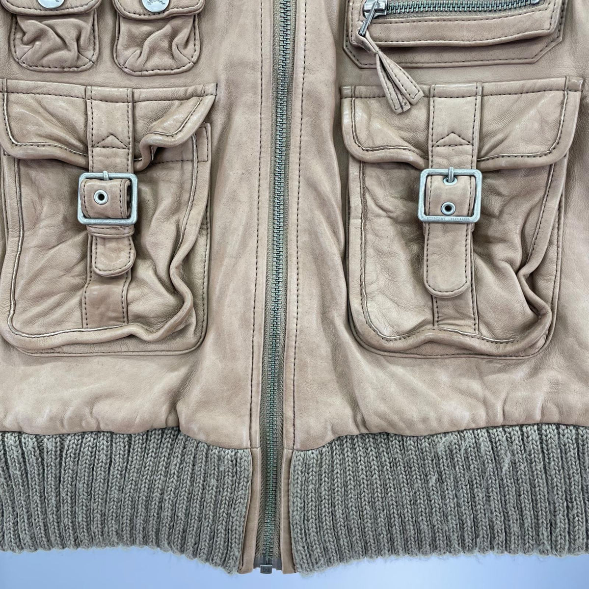 レザージャケット Leather Multi Pocket Jacket BEG 38 ベージュ