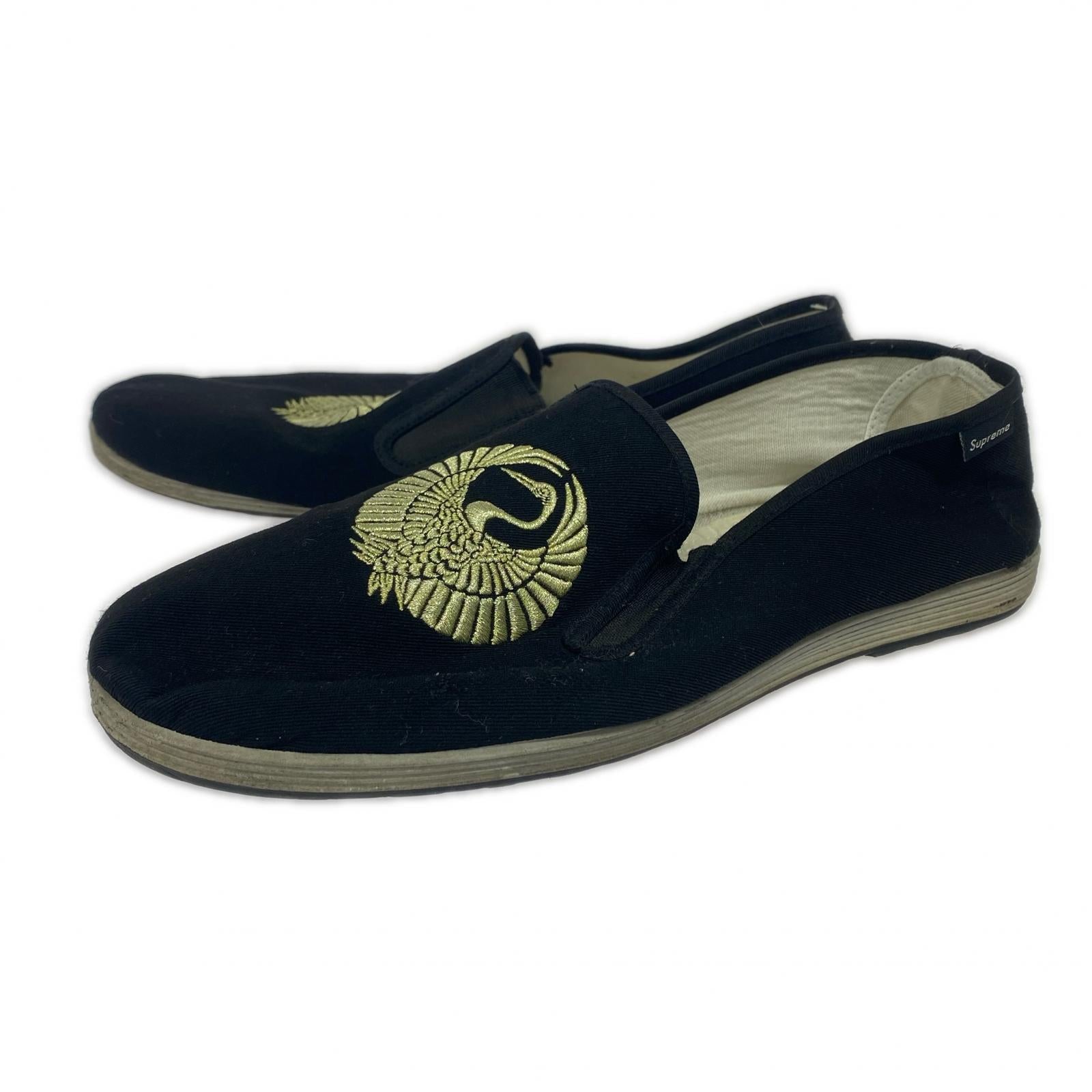 シューズ Supreme×Sasquatchfabrix. 16ss Crane Slip-on 鶴刺繍スリッポン 28㎝ ブラック