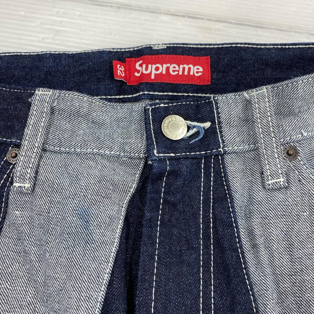 デニムパンツ Supreme 25ss Paneled Stripe Baggy Jean Indigo 32 32 ネイビー