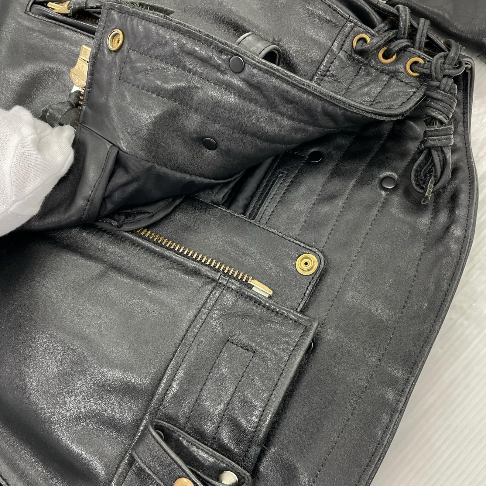 レザージャケット kadoya シングル 牛革 スタッズワッペン加工 襟ボア 4L ブラック