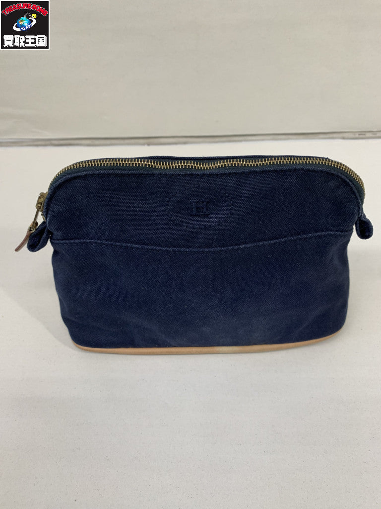 HERMES Hロゴ刺繍 ポーチ 紺