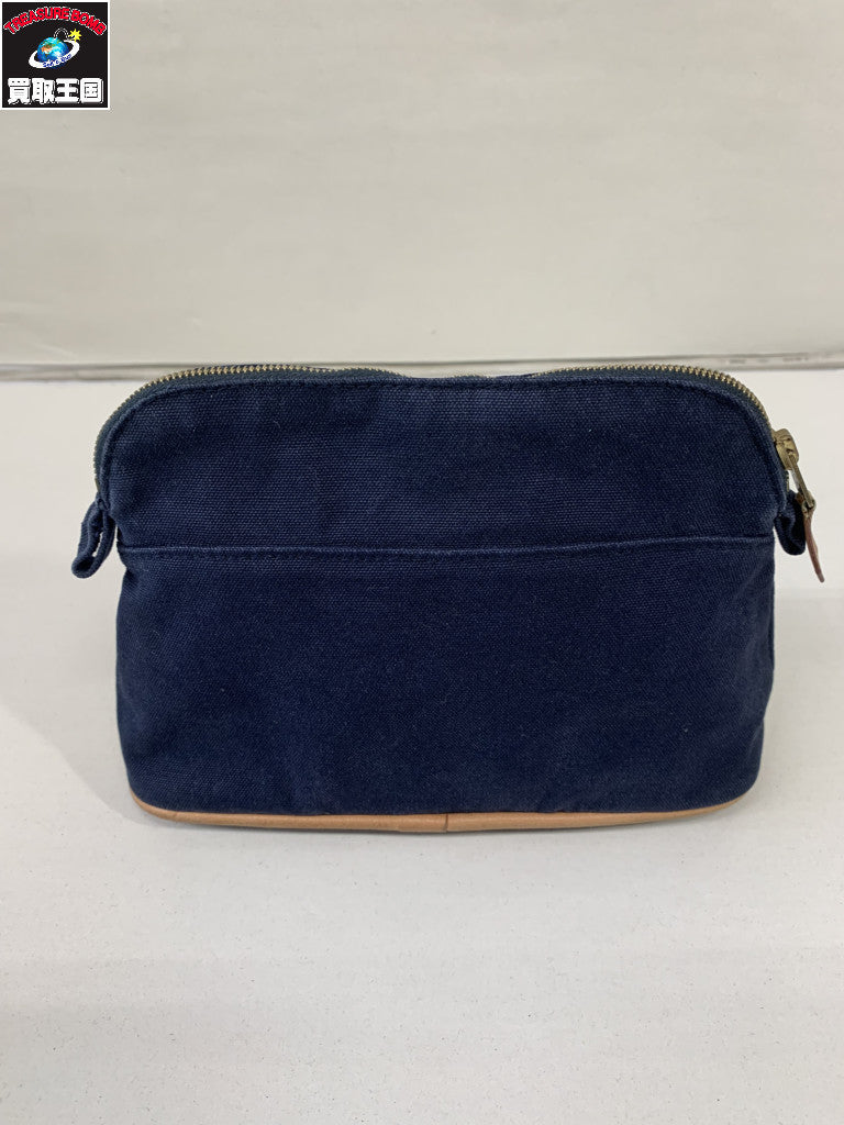 HERMES Hロゴ刺繍 ポーチ 紺