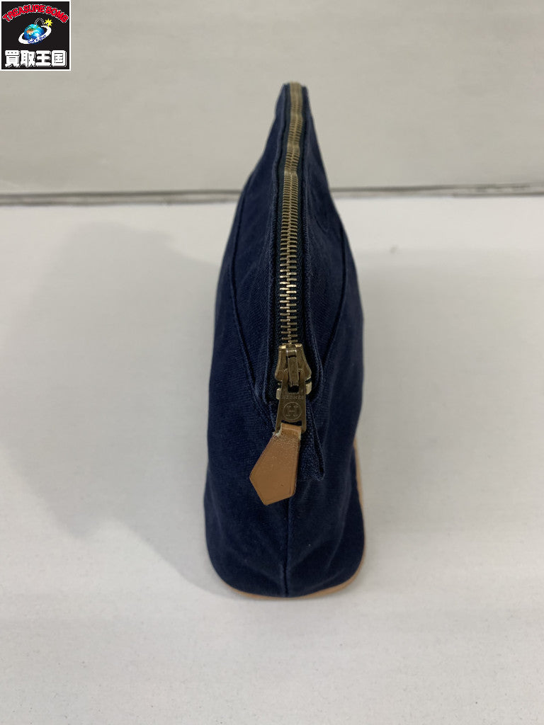 HERMES Hロゴ刺繍 ポーチ 紺