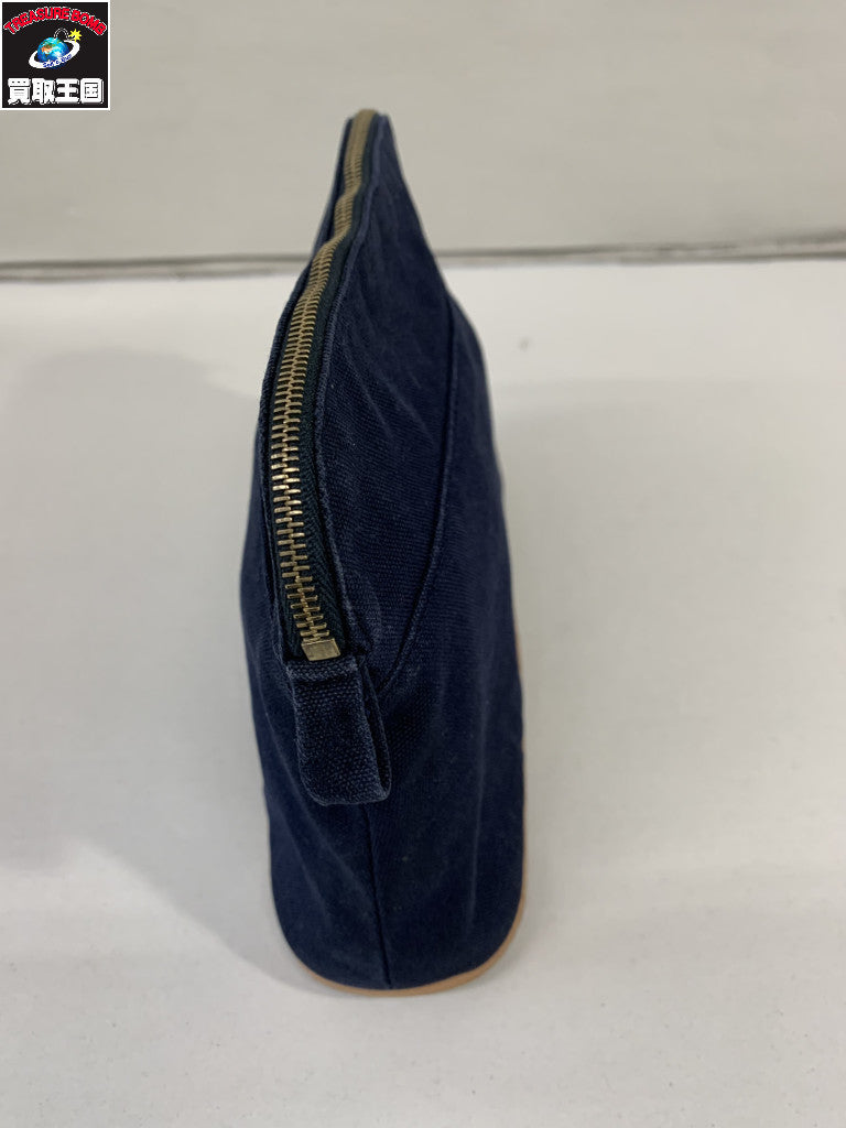 HERMES Hロゴ刺繍 ポーチ 紺