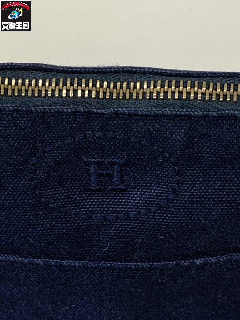 HERMES Hロゴ刺繍 ポーチ 紺