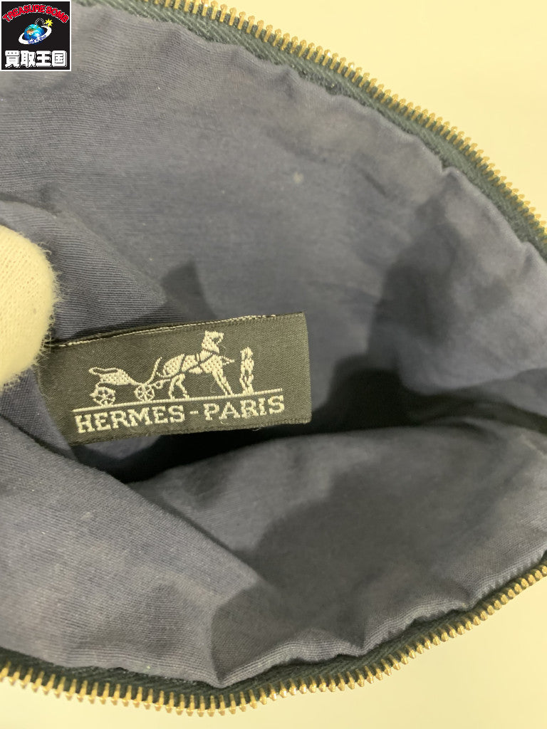 HERMES Hロゴ刺繍 ポーチ 紺