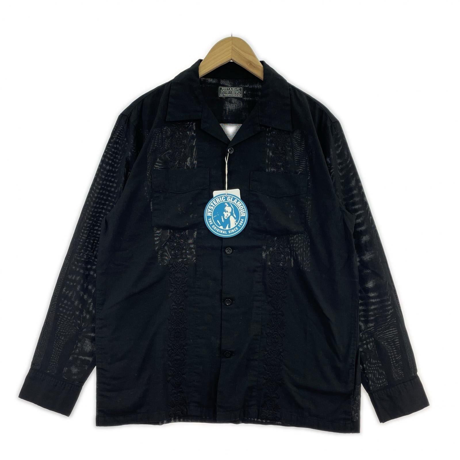 長袖シャツ SKULL STRAP刺繍　キューバシャツ　S S ブラック