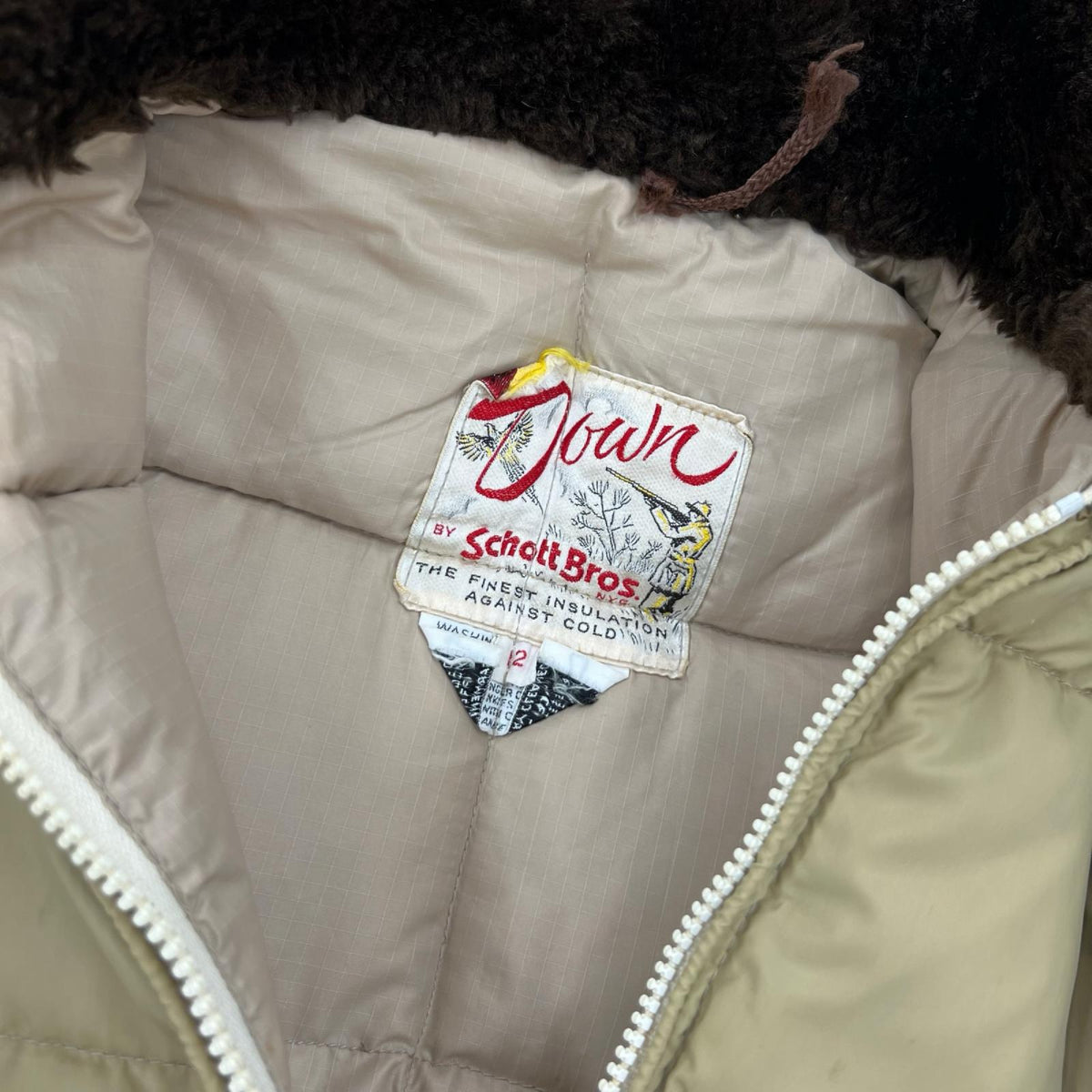 ダウンジャケット 70s schott BROS ｷﾙﾃｨﾝｸﾞ ﾀﾞｳﾝｼﾞｬｹｯﾄ 12 ﾍﾞｰｼﾞｭ ベージュ