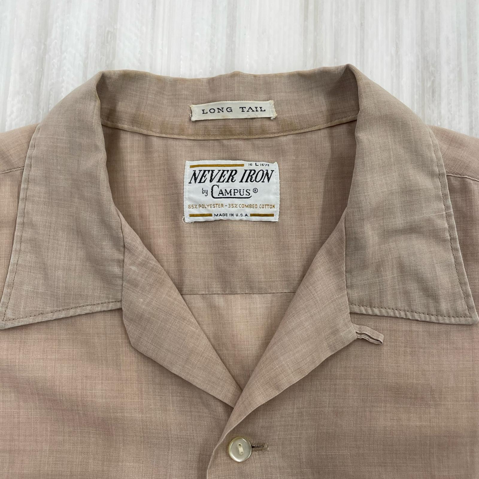 半袖シャツ ~70s 開襟シャツ NEVER IRON by CAMPUS (L) L ベージュ