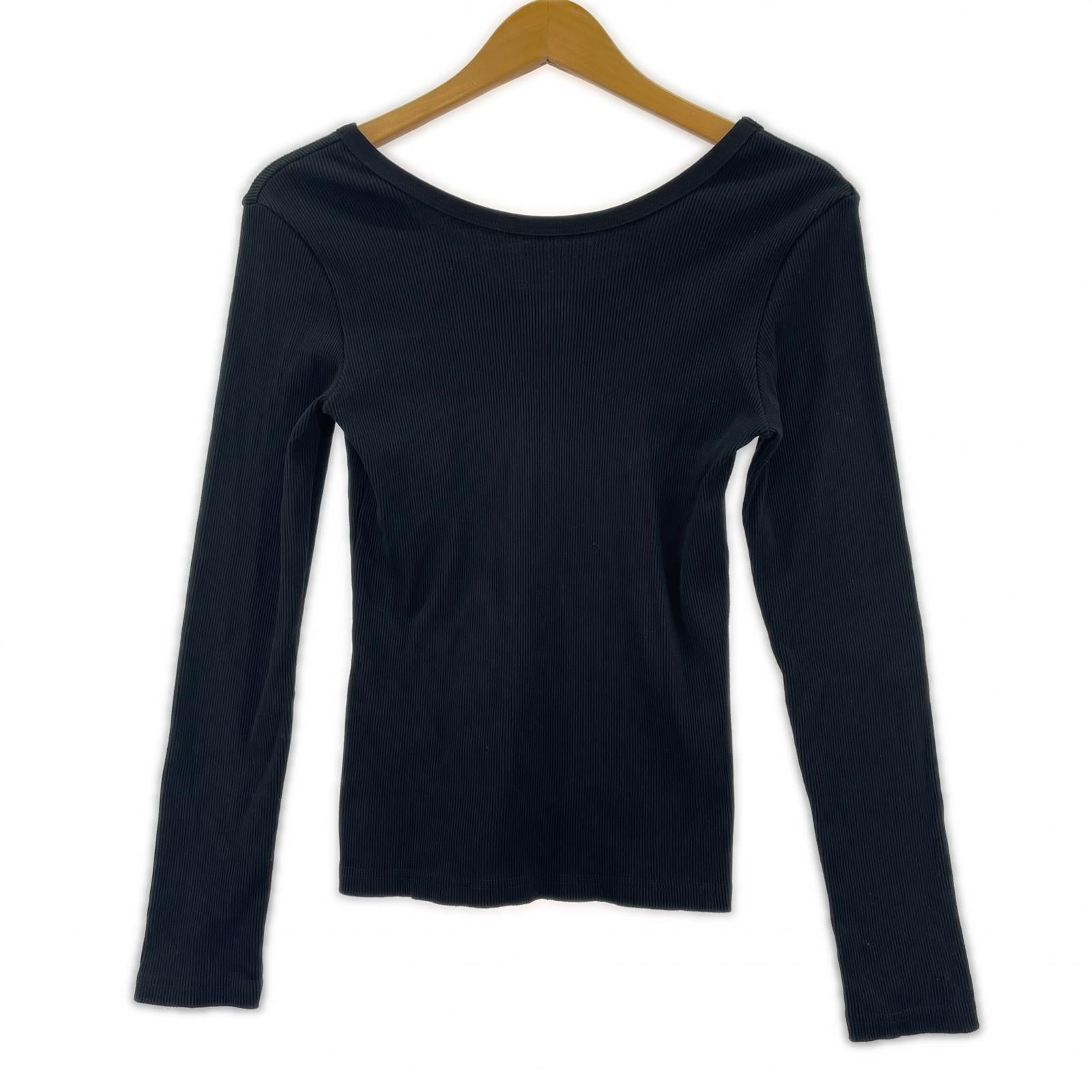 長袖Ｔシャツ リブボートネック カットソー ブラック