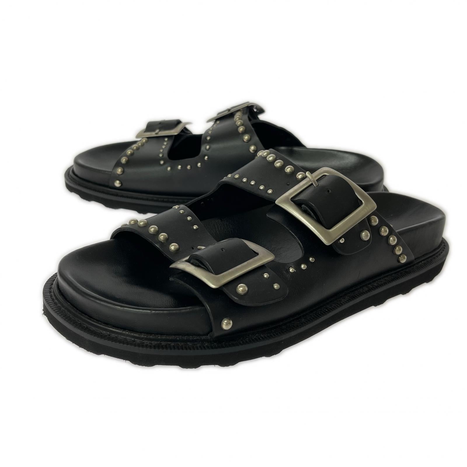 サンダル CANINADO×HTC DOUBLESTRAP SANDAL スタッズ サンダル 黒 ブラック