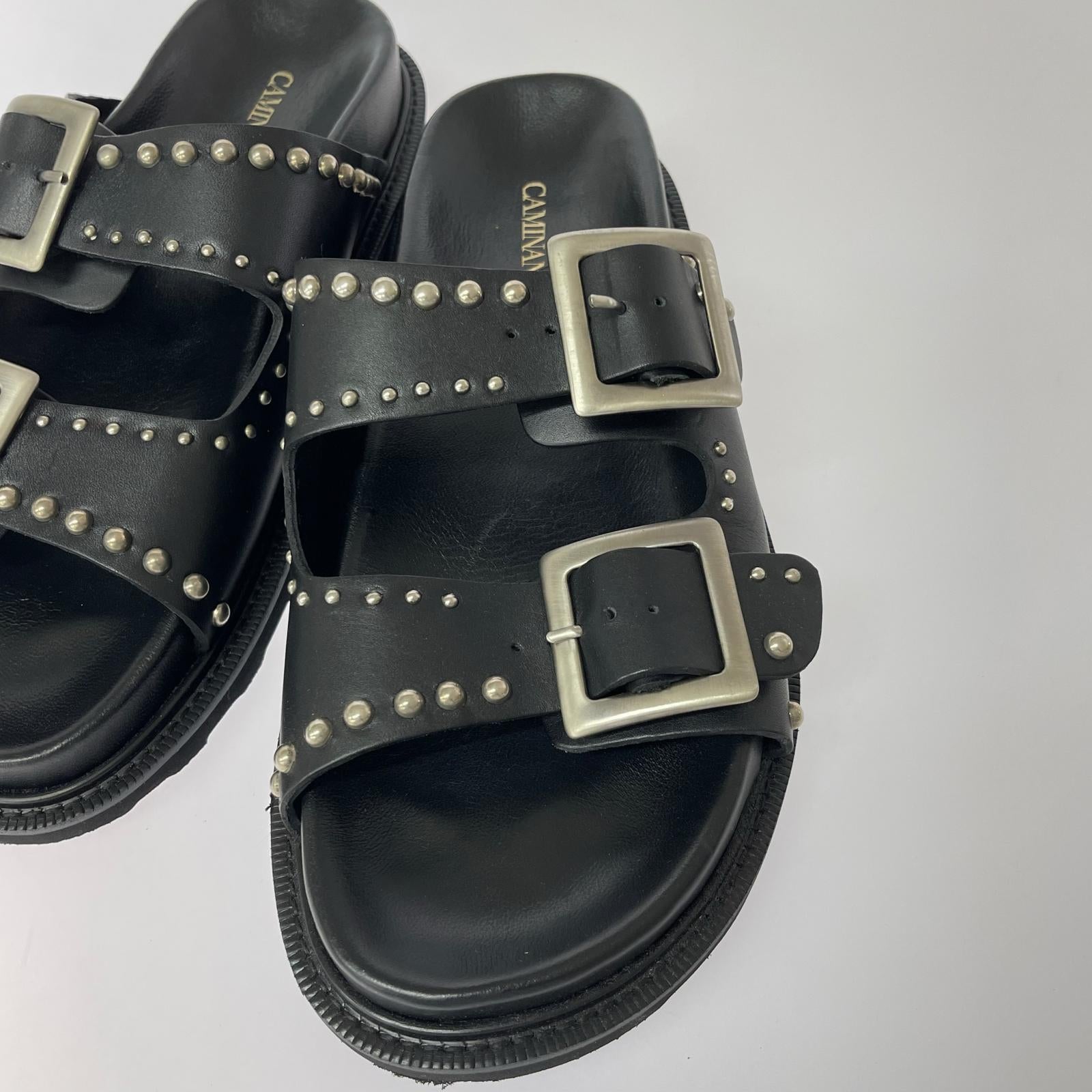サンダル CANINADO×HTC DOUBLESTRAP SANDAL スタッズ サンダル 黒 ブラック