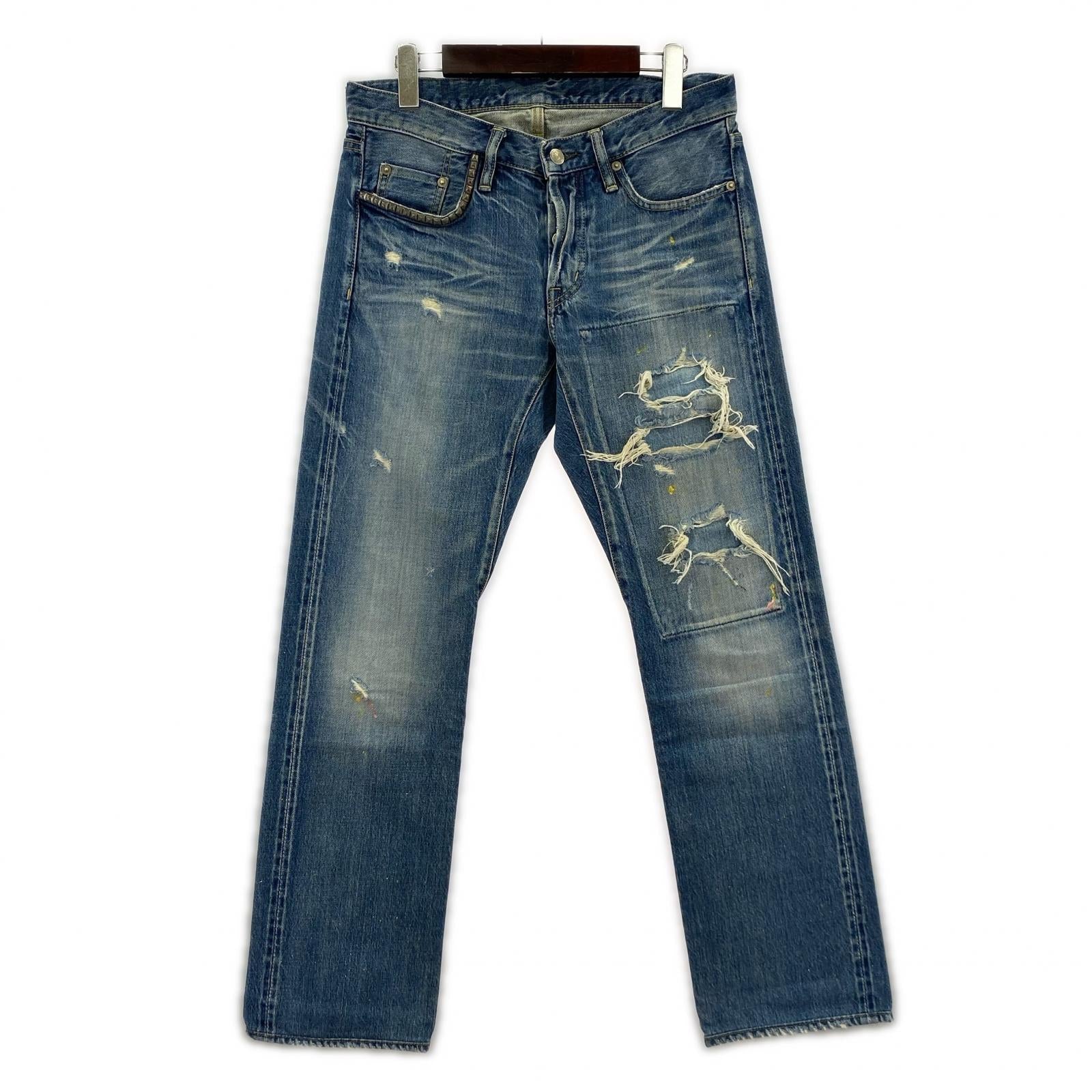 デニムパンツ HYSTERIC GLAMOUR PF加工 ダメージ加工 スタッズデニムパンツ 30 0231AP02 30 ブルー