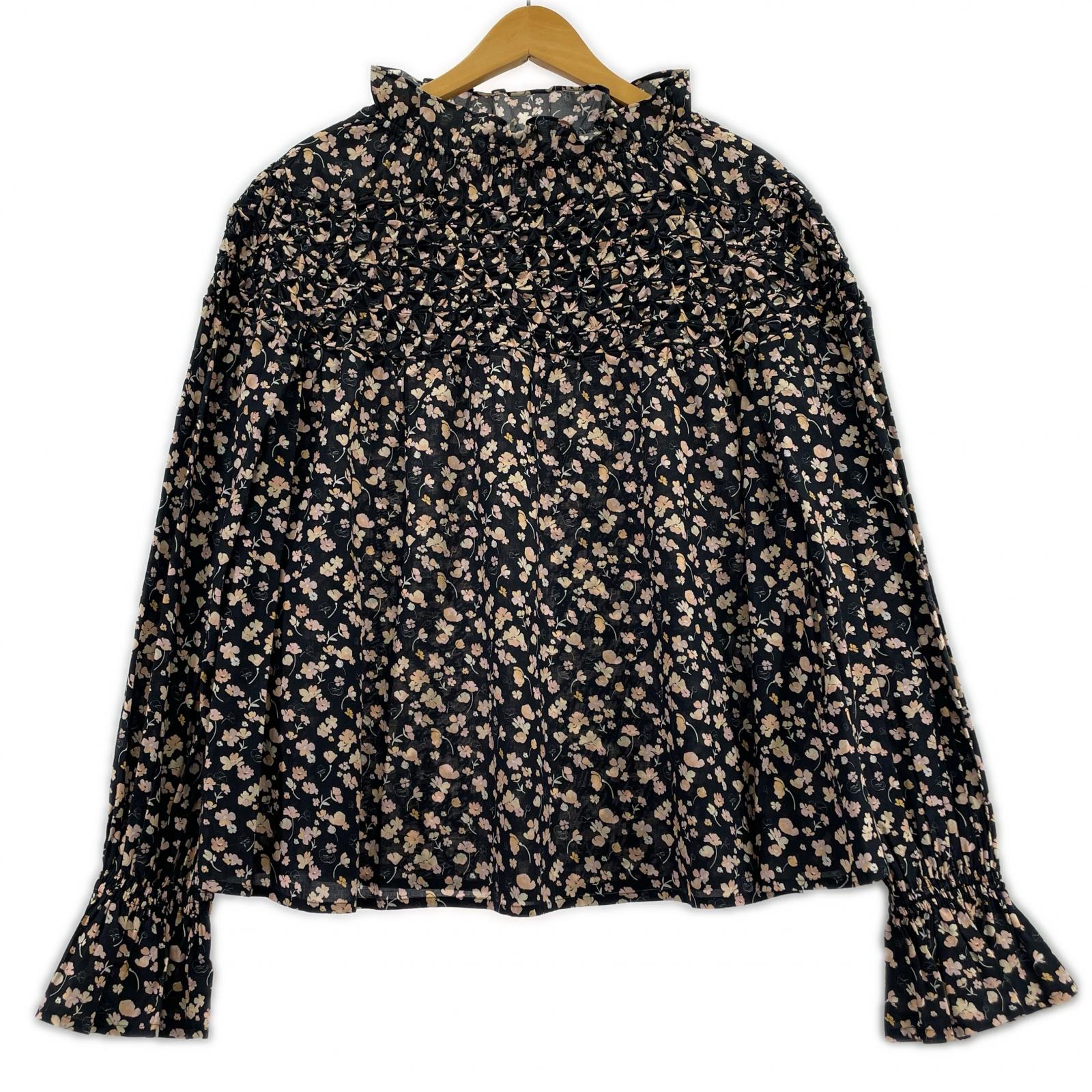 長袖Ｔシャツ MERLETTE 花柄ブラウス 黒 マルチカラー
