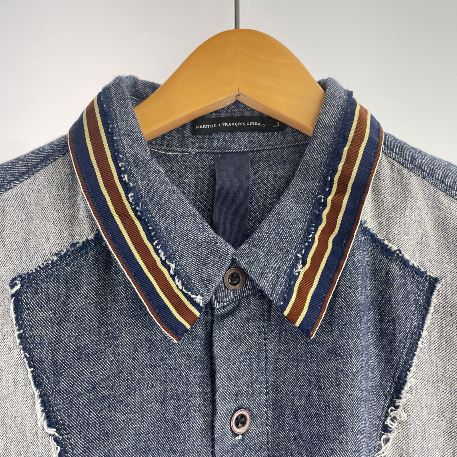 長袖シャツ MARITHE + FRANCOIS GIRBAUD パッチワークデザインシャツ L ブルー L ブルー