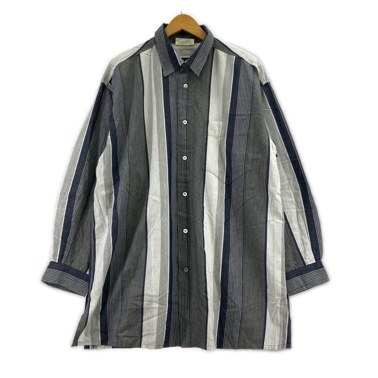長袖シャツ ISSEY MIYAKE HAI SPORTING GEAR ストライプシャツ M 紺 M グレー