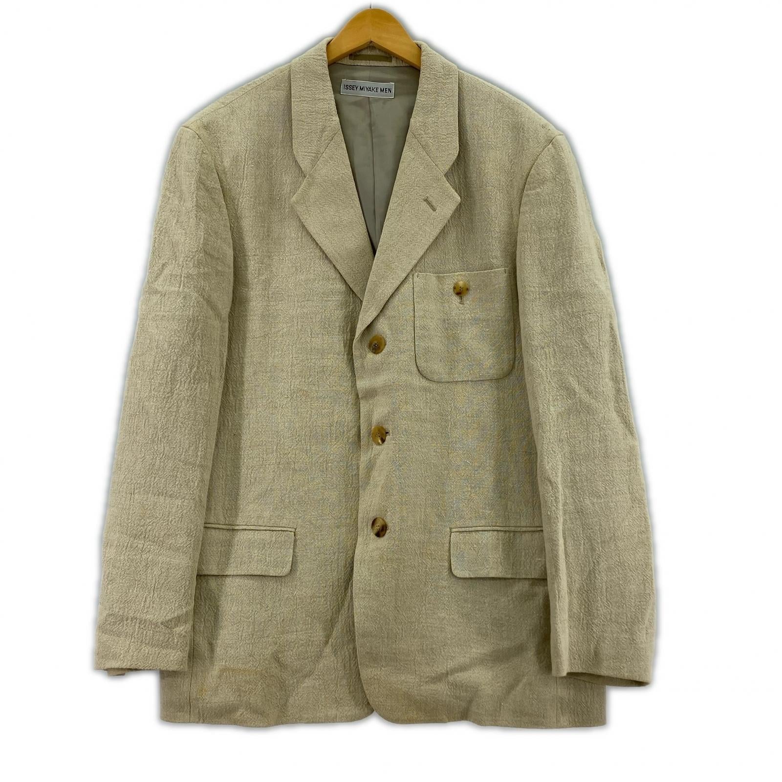 ジャケット ISSEY MIYAKE オールド ヘビーリネンジャケット L ベージュ L ベージュ