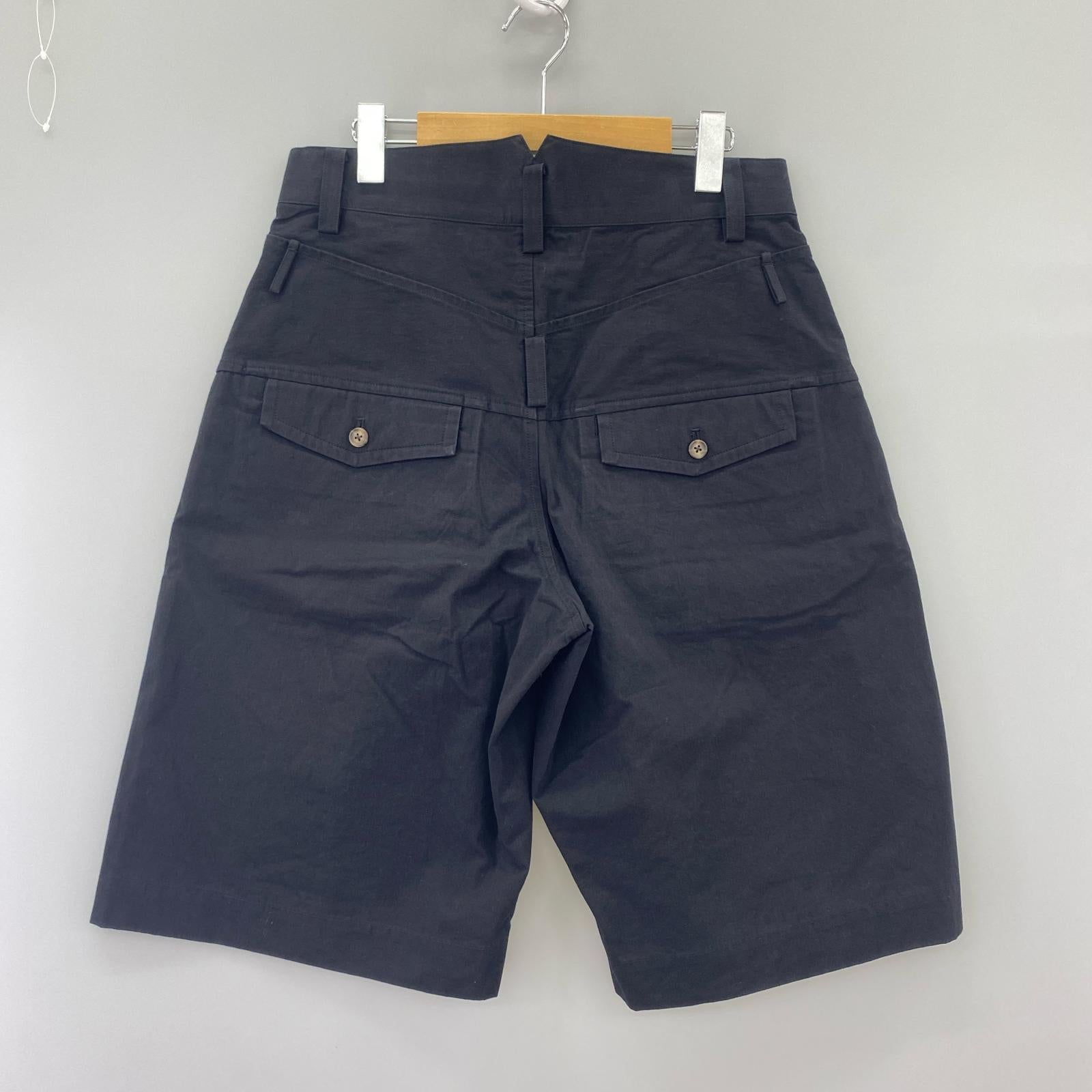 ショートパンツ タック ワイドショーツ コットン 黒 (46) 46 ブラック