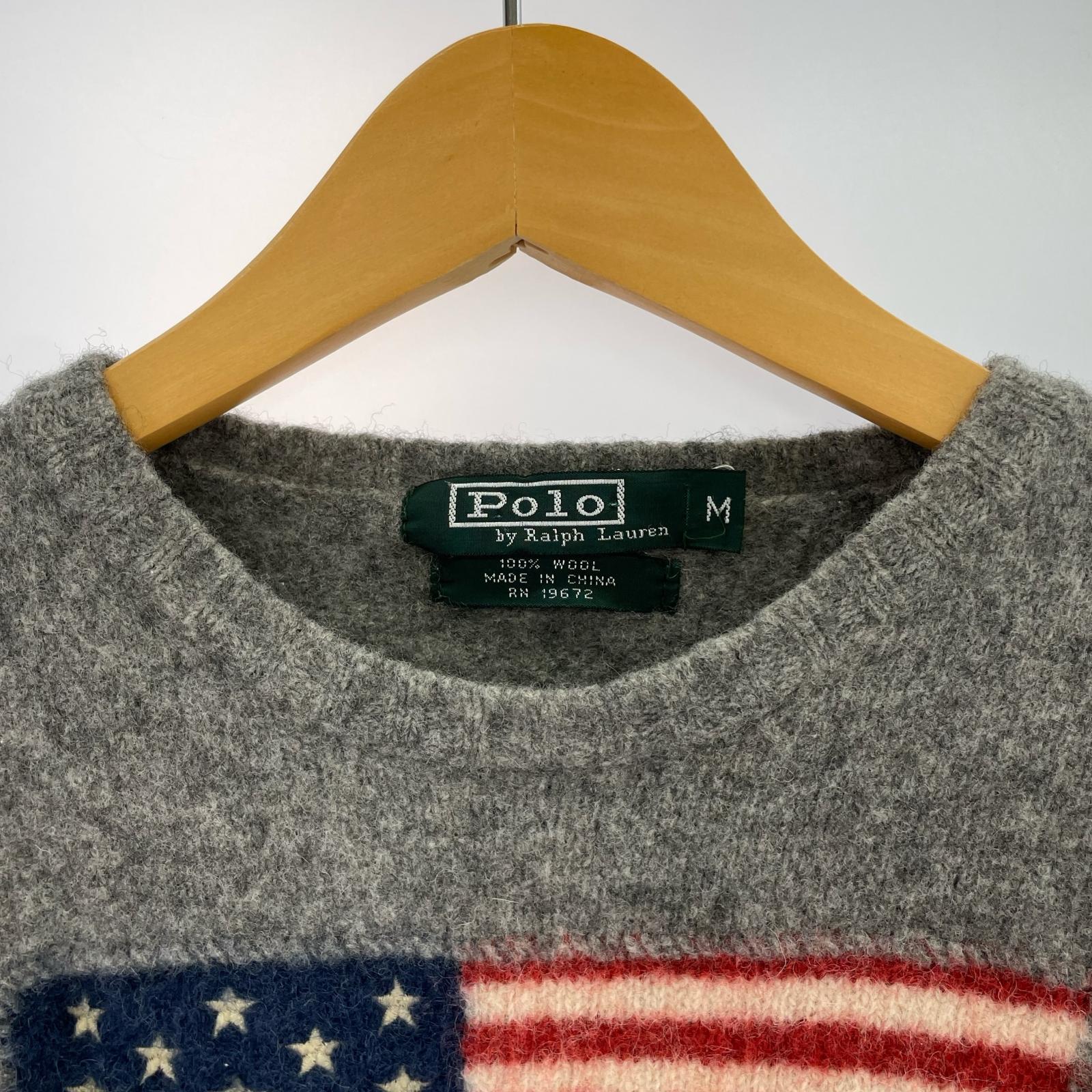 ニット アメリカ国旗 ウール グレー (M) M グレー