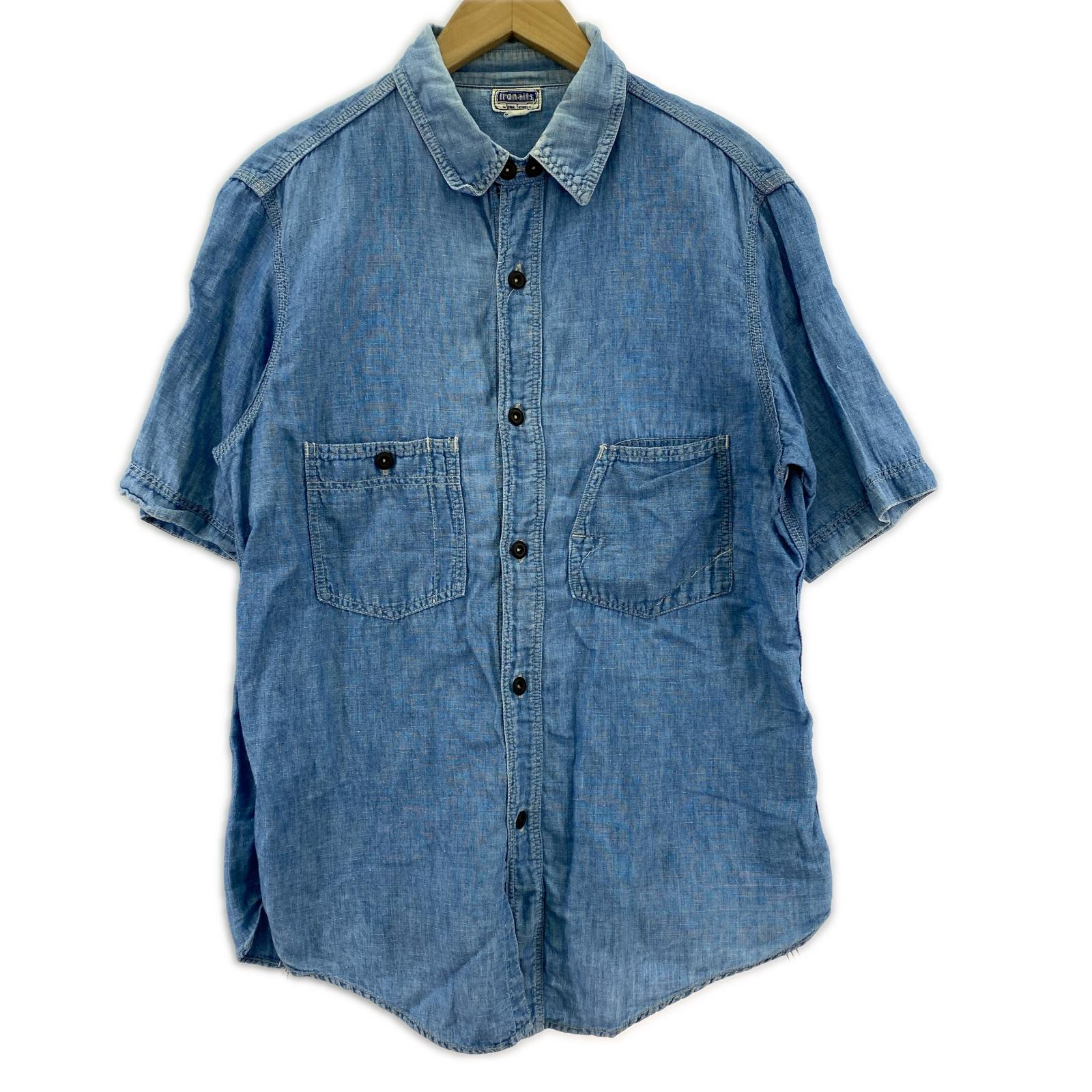 半袖シャツ IRONALLS ショートスリーブワークシャツ 青 ブルー