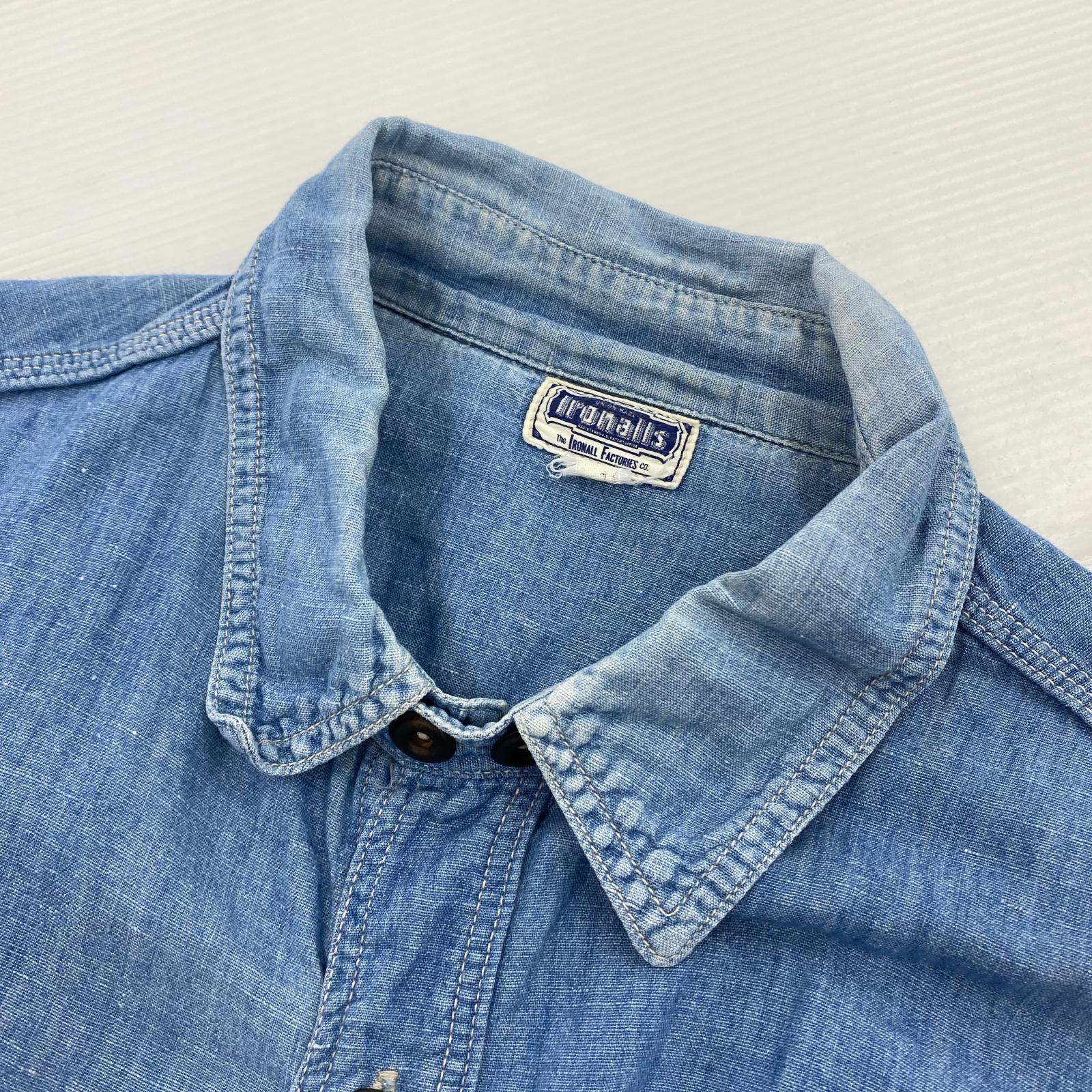 半袖シャツ IRONALLS ショートスリーブワークシャツ 青 ブルー