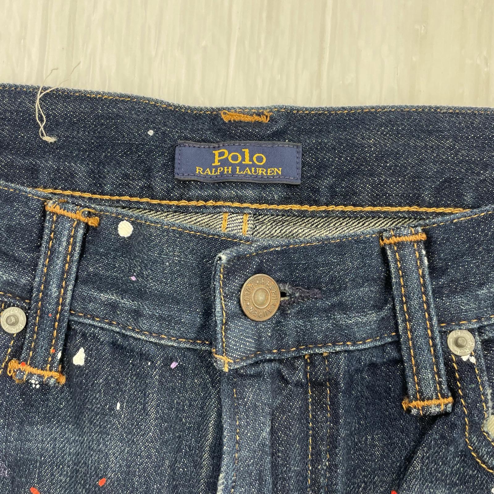 デニムパンツ 加工デニム　ペイント ブルー