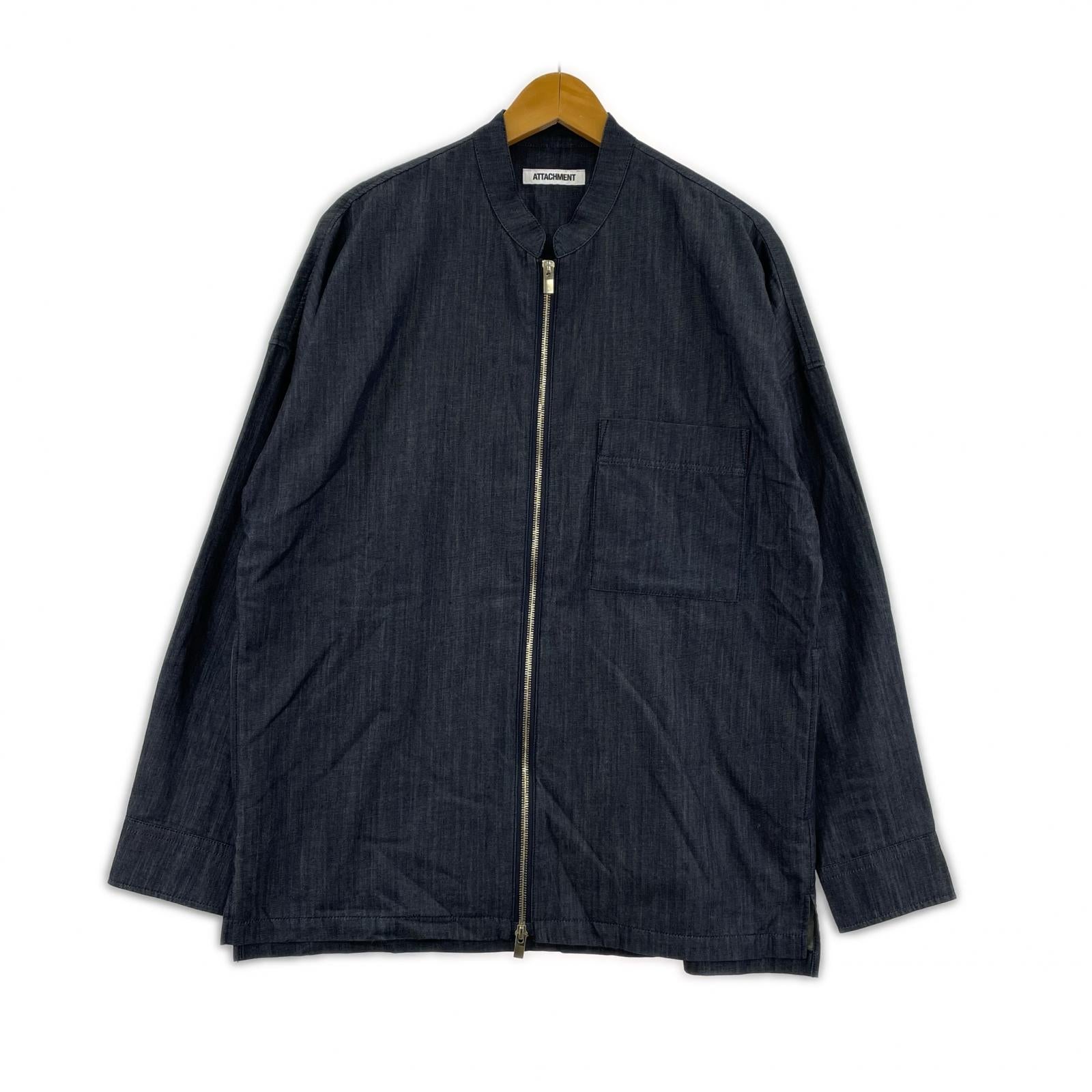 長袖シャツ 5.5oz DENIM ONEWASH BAND COLLAR SHIRT 1 ネイビー