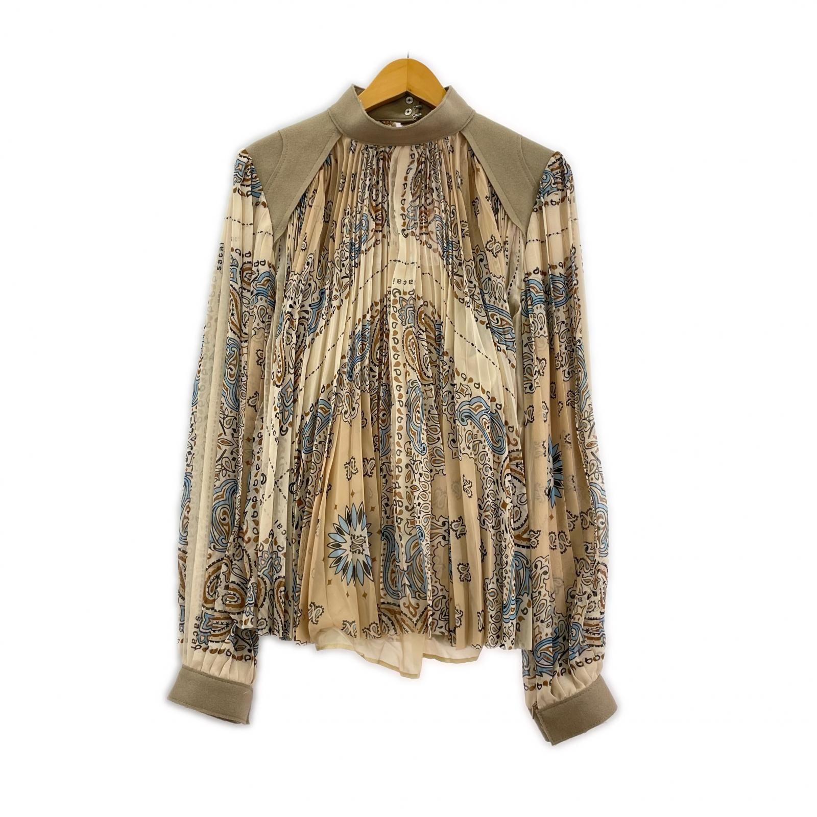 長袖シャツ 23ss バンダナプリントシフォンブラウス 3 3 ベージュ