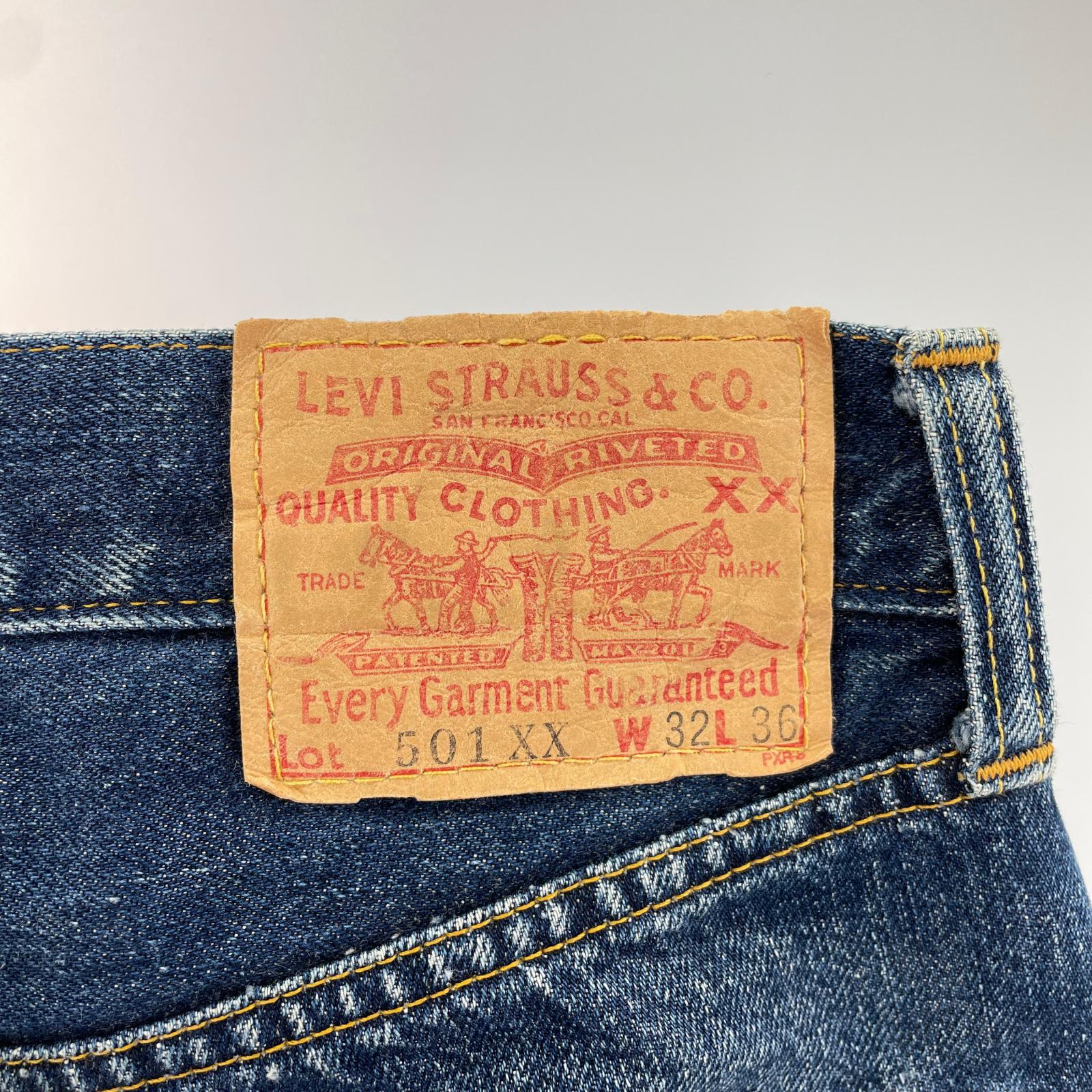デニムパンツ Levi's 501XX 裏ボタン555 バレンシア製 32 ブルー