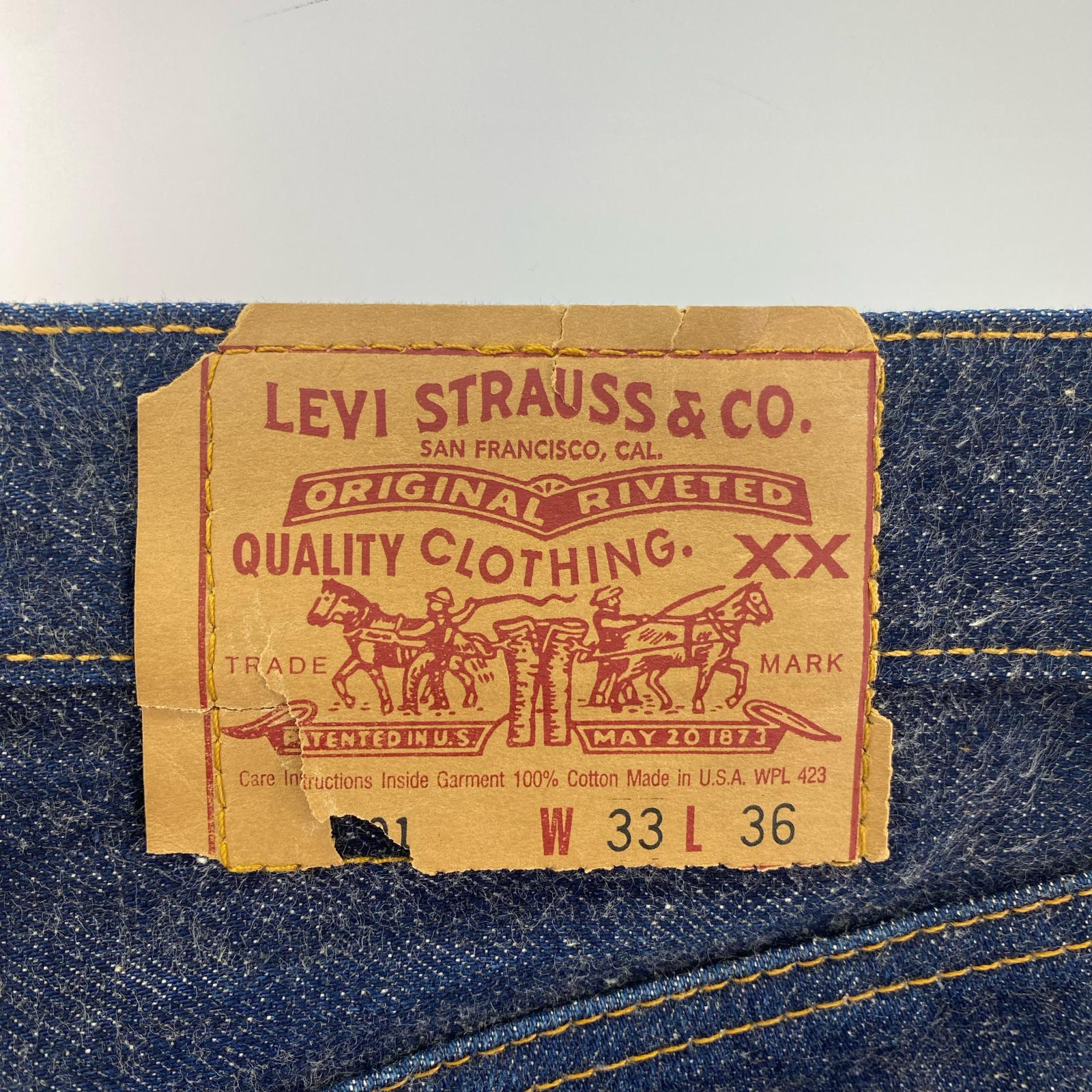 デニムパンツ Levi's 裏ボタン555 バレンシア 501 BIGE 110周年 (W33L36) 33 ネイビー