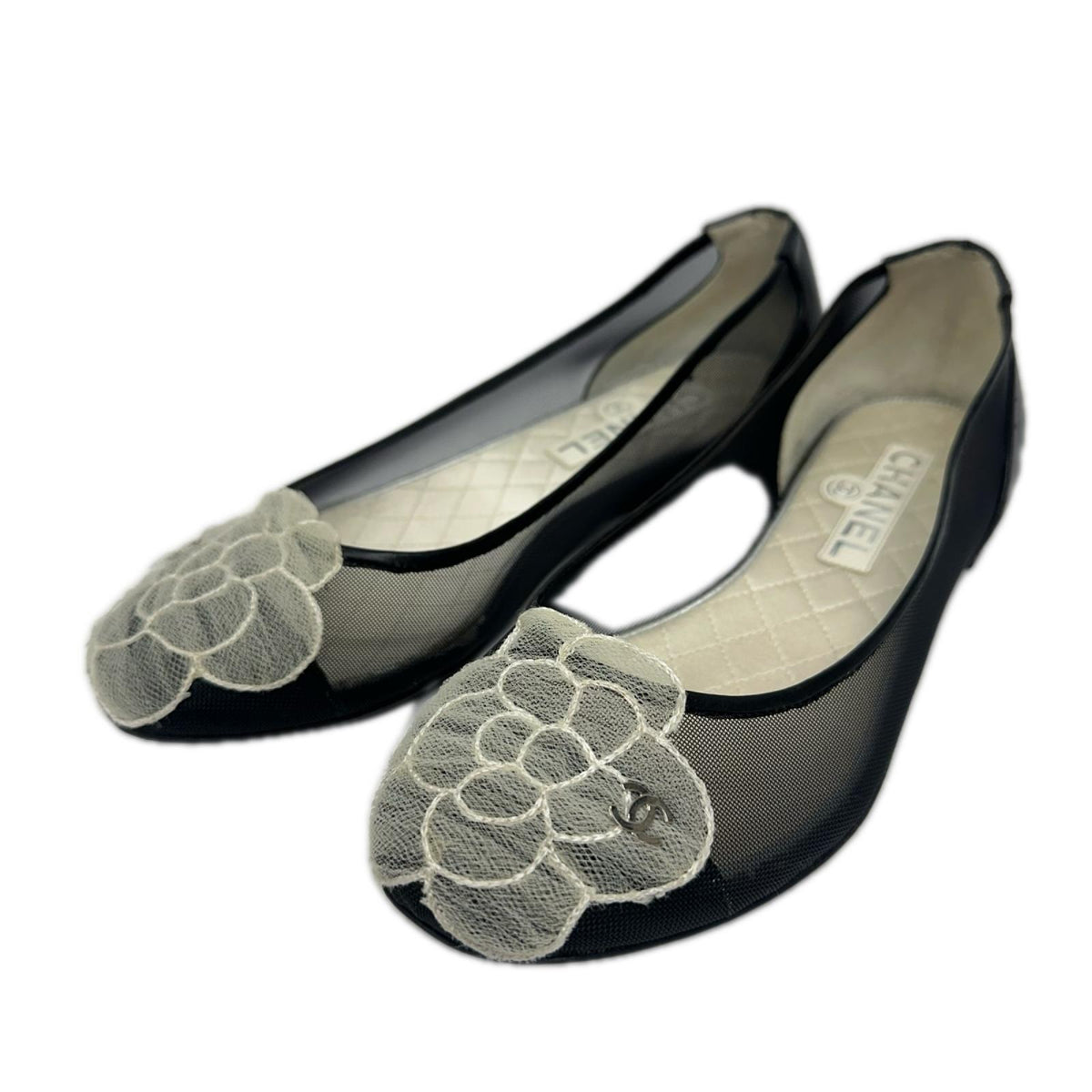 CHANEL メッシュフラットシューズ 黒 (34)