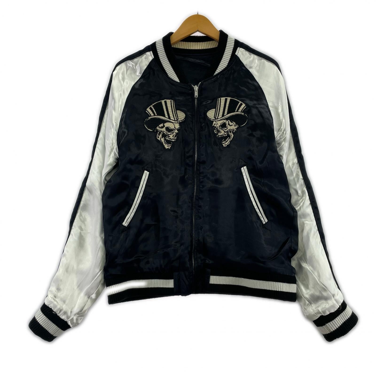 ジャケット VANSON ブルドッグ×スカル リバーシブルスカジャン M 黒 M