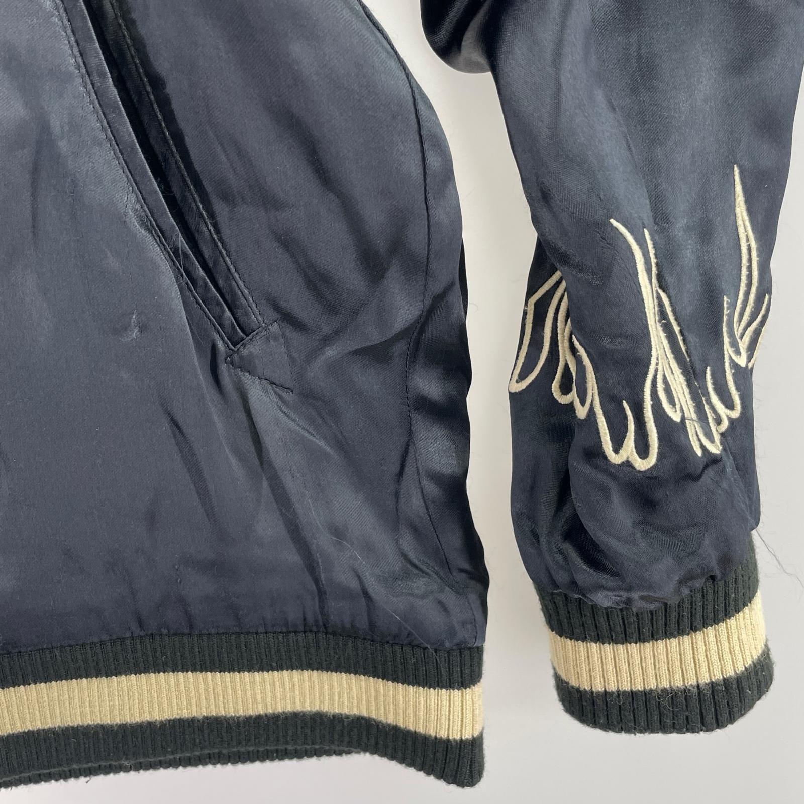 ジャケット VANSON ブルドッグ×スカル リバーシブルスカジャン M 黒 M