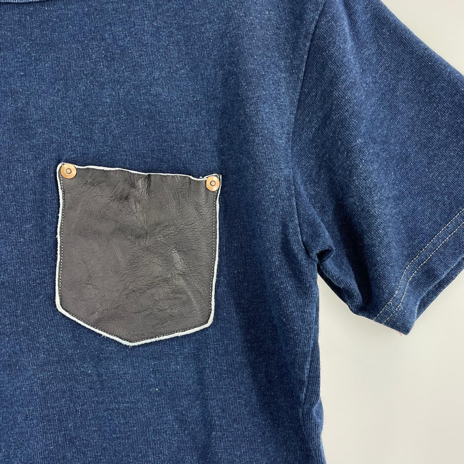 半袖Ｔシャツ ポケットレザー ネイビー　s S ブルー