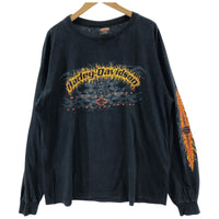 長袖Ｔシャツ 袖/フロントファイヤー バックバイク プリント 黒 XL ブラック