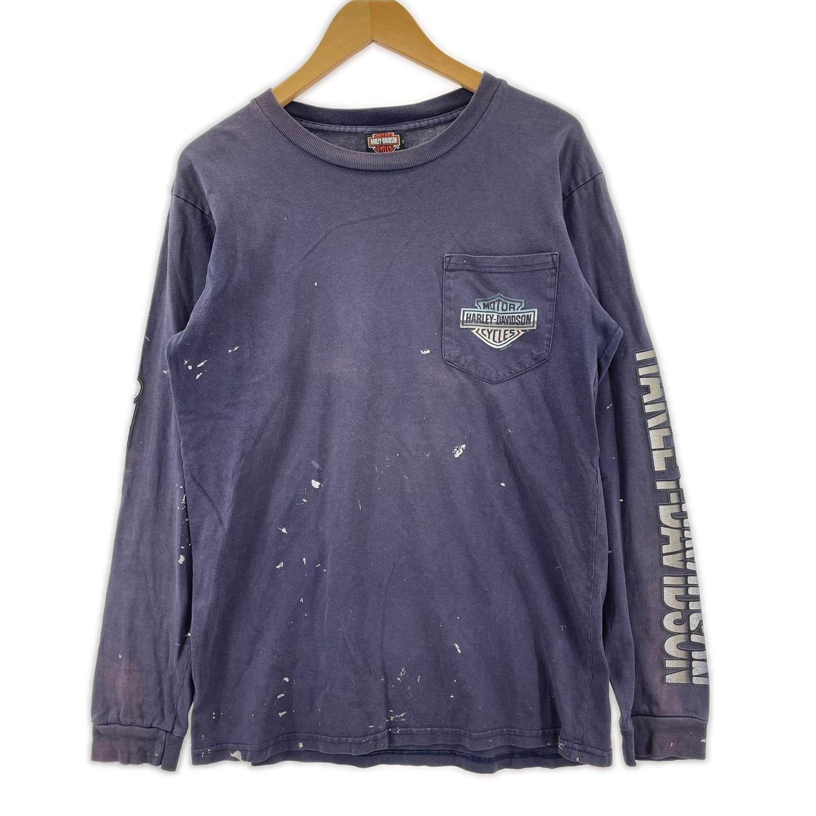 長袖Ｔシャツ ペイント 袖 バックガールプリント 紺 M M