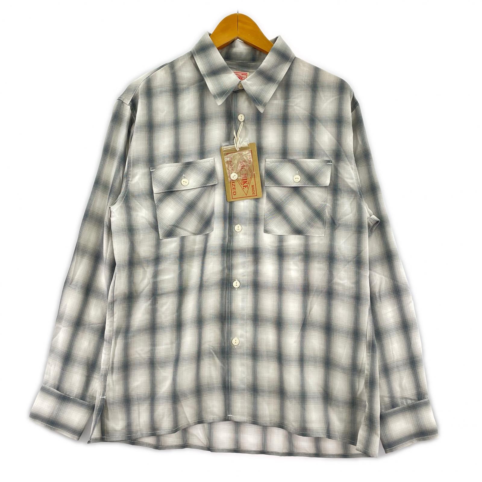 長袖シャツ BIG MIKE オンブレシャツ 白×グレー (M) M